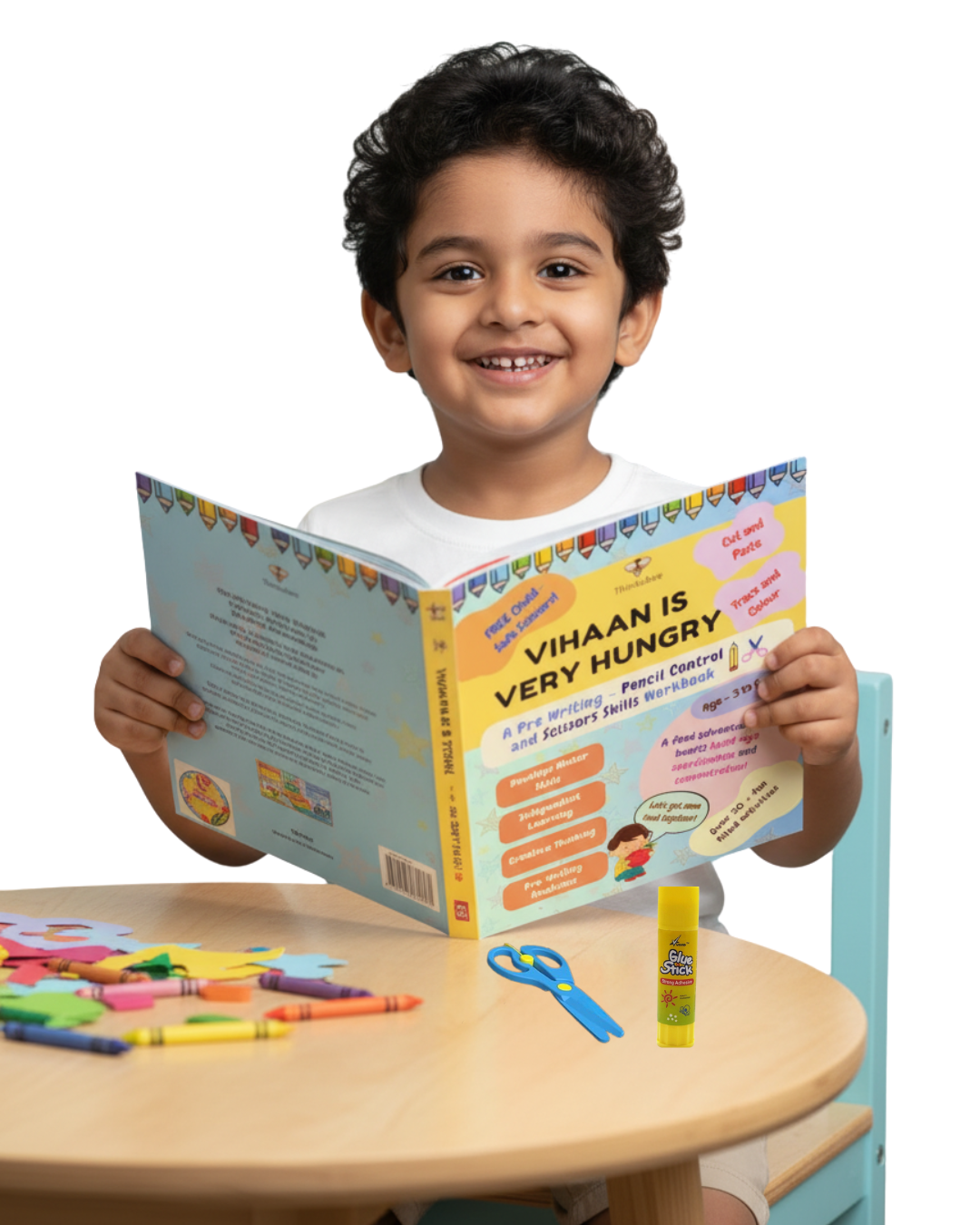 Child using a pre-writing activity book to build fine motor skills, attention span, creativity, and screen-free learning habits.